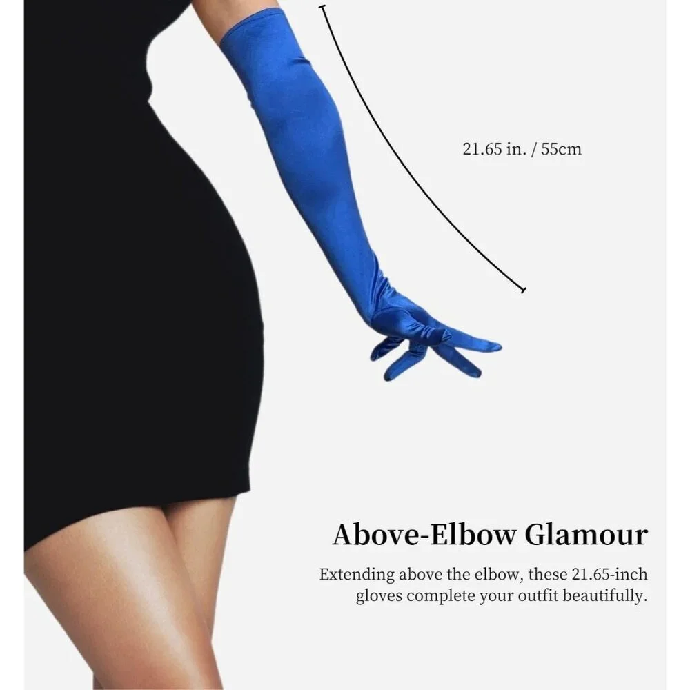 Women's Elbow Length Royal Blue Satin Gloves Costume Princess Party Accessories
